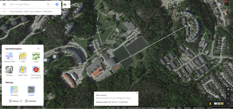 Google Maps satellitbild med mätverktyg